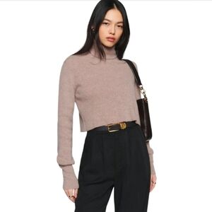 REFORMATION LUISA CASHMERE RIBBED CROPPED TURTLENECK SWEATER OATMEAL SMALL